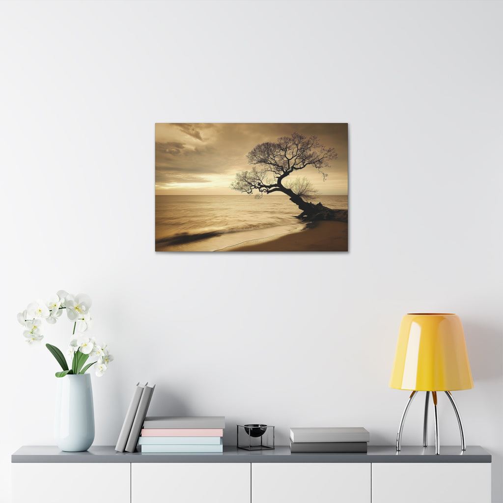 Sepia Beach Tree Canvas Wall Art - Stretched 1.5"