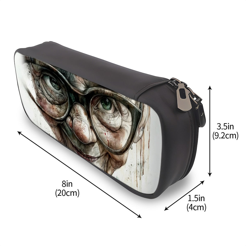 Wisdom and Whimsy: Horizontal Leather Clamshell Pencil Case