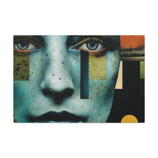 Abstract Blue Face Canvas Print — Contemporary Stretched Wall Art