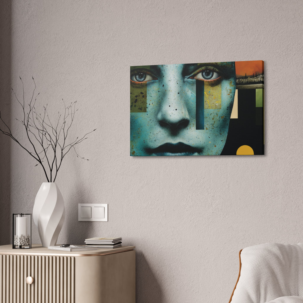 Abstract Blue Face Canvas Print — Contemporary Stretched Wall Art
