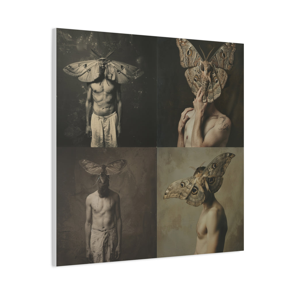 Moth Man Matte Canvas Print — Surreal Portrait Wall Art, 32" Square, Stretched 1.25"
