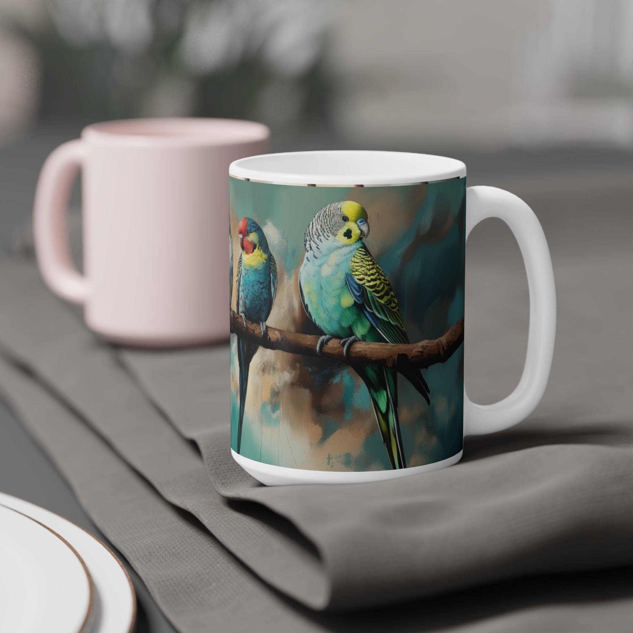 Colorful Budgie Ceramic Mug - Perfect for Bird Lovers