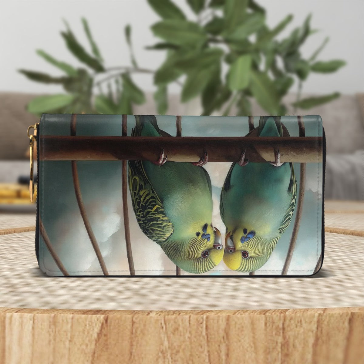 Budgies in Love! Leather Long Clutch Wallet