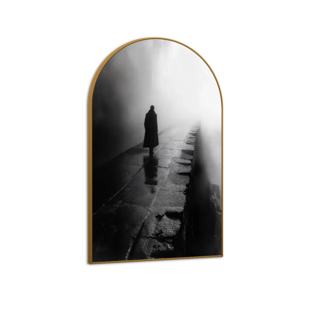 Mysterious Solitude: Atmospheric Black and White Arched Canvas Wall Art (Made in USA)