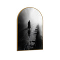 Mysterious Solitude: Atmospheric Black and White Arched Canvas Wall Art (Made in USA)