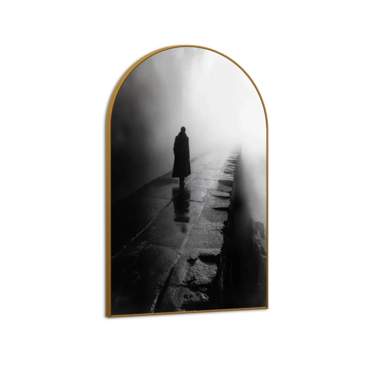 Mysterious Solitude: Atmospheric Black and White Arched Canvas Wall Art (Made in USA)