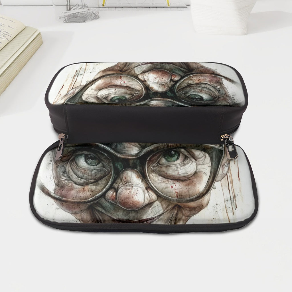 Wisdom and Whimsy: Horizontal Leather Clamshell Pencil Case