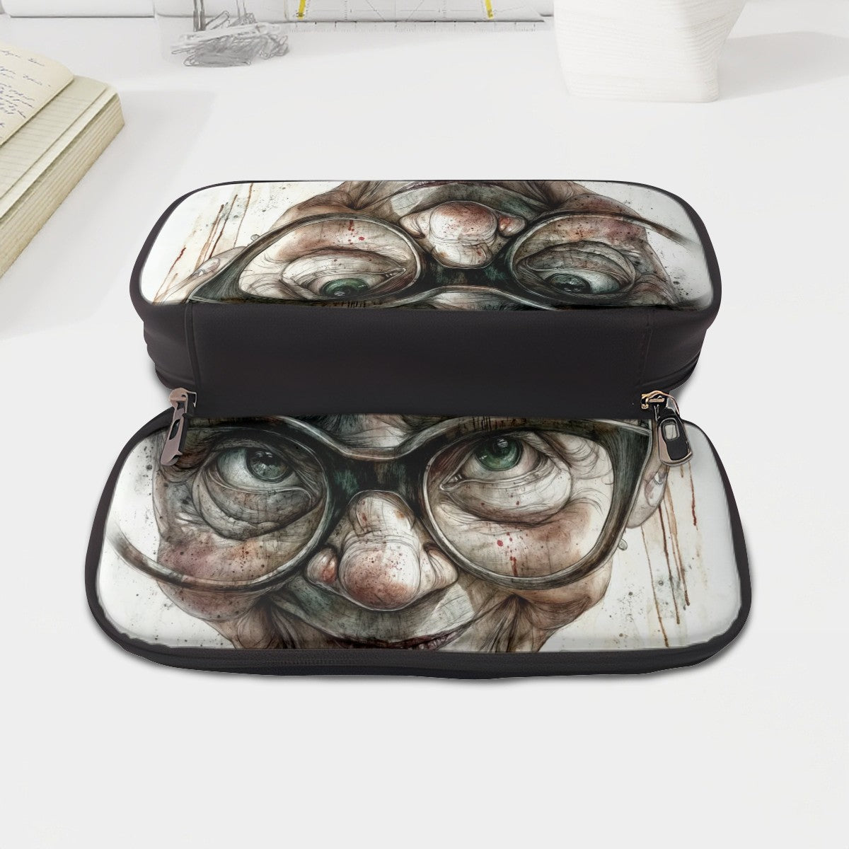 Wisdom and Whimsy: Horizontal Leather Clamshell Pencil Case