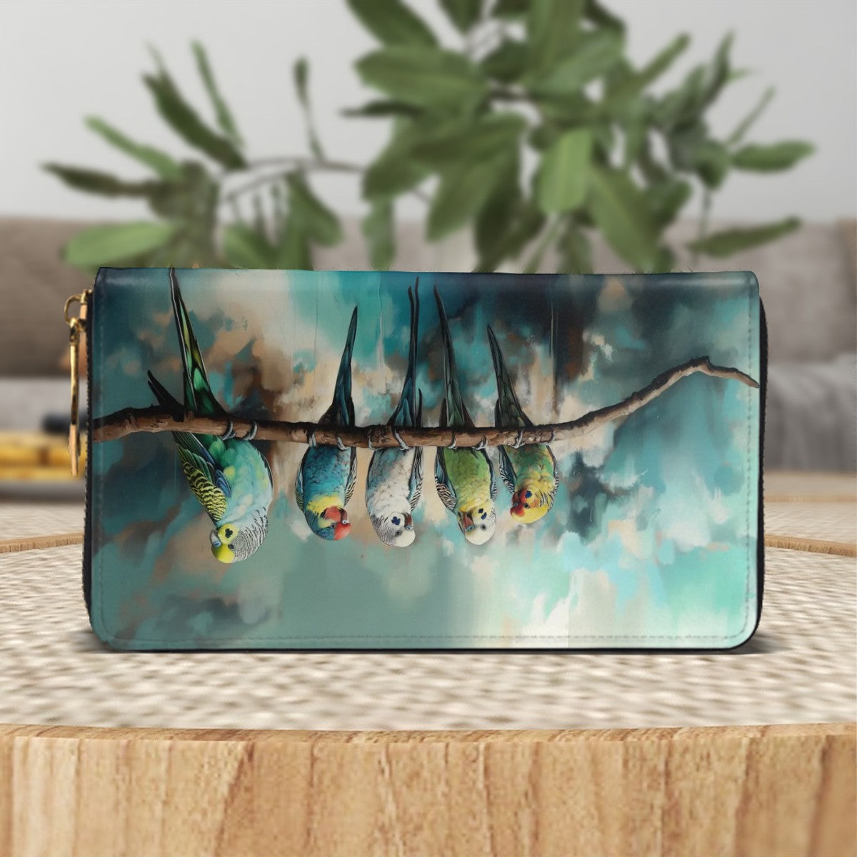 Vibrant Budgie Celebration! Exquisite Horizontal Leather Long Clutch Wallet