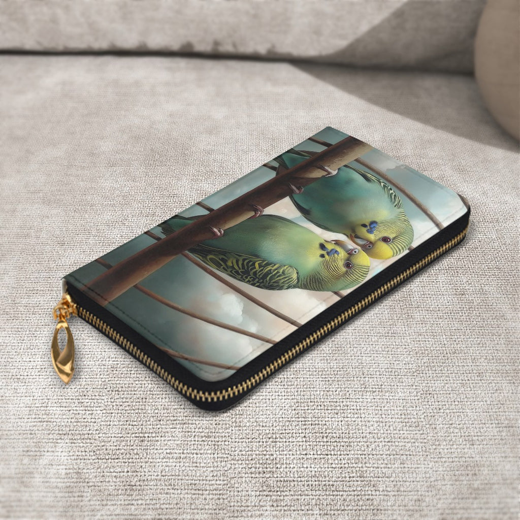 Budgies in Love! Leather Long Clutch Wallet