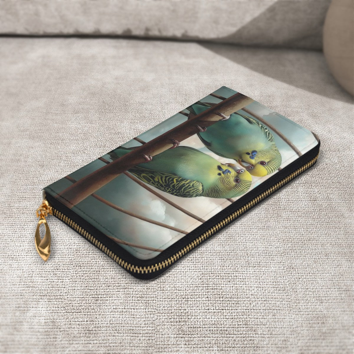 Budgies in Love! Leather Long Clutch Wallet