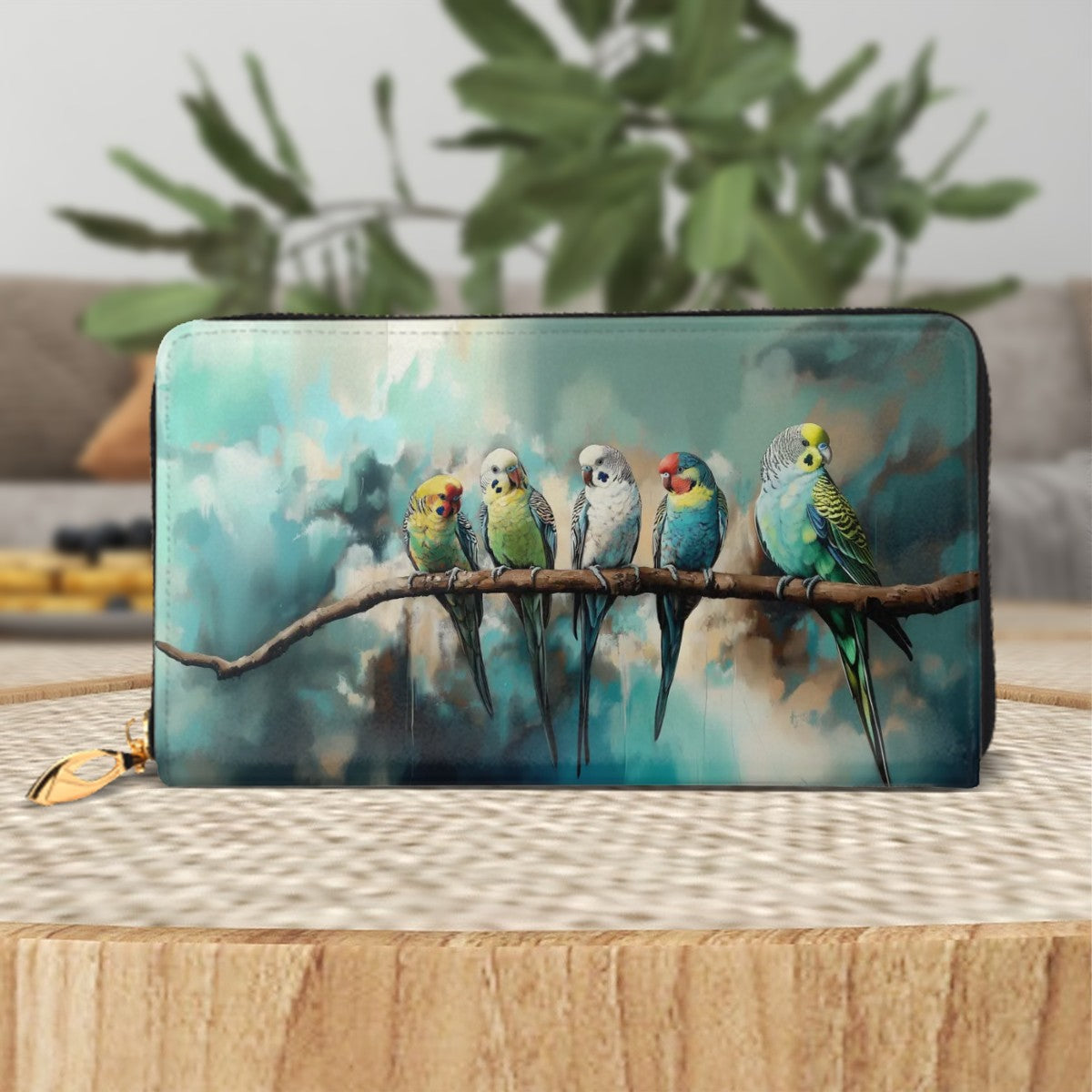 Vibrant Budgie Celebration! Exquisite Horizontal Leather Long Clutch Wallet