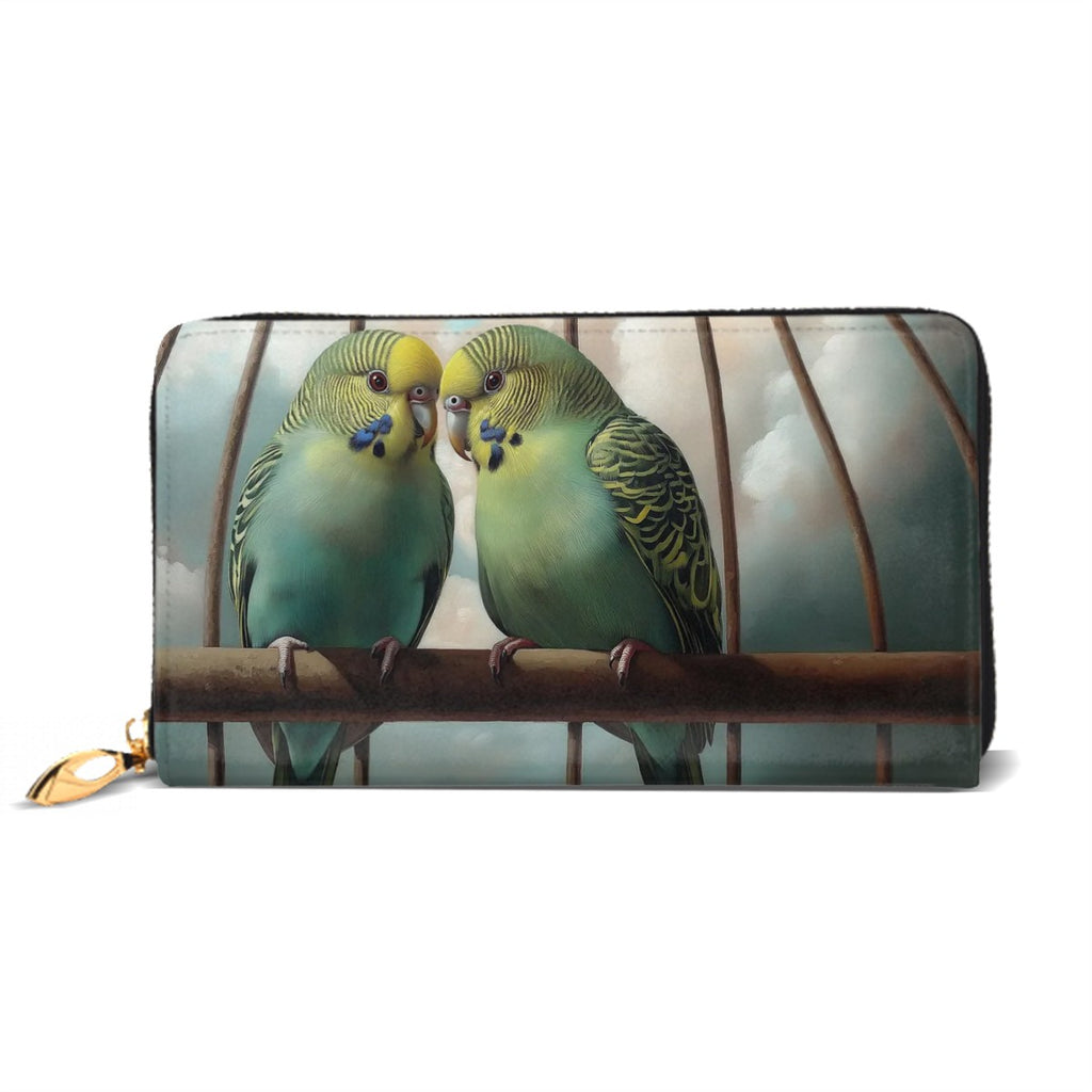 Budgies in Love! Leather Long Clutch Wallet